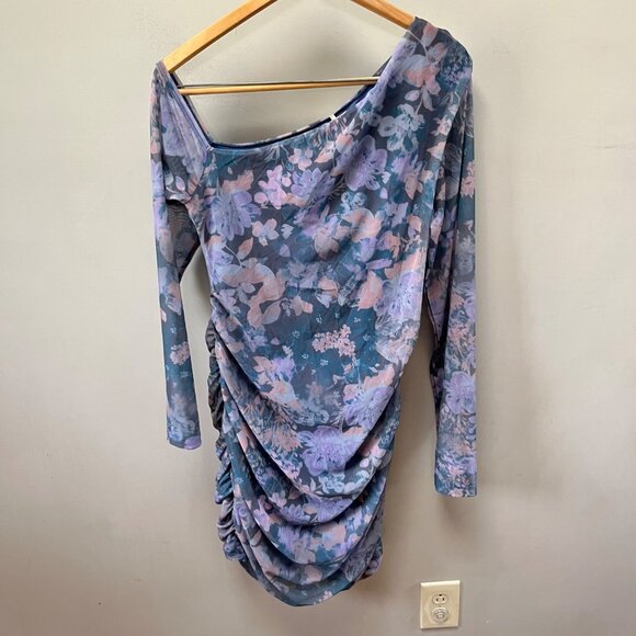 NEW Free People Midnight Combo Floral Mesh Ruched Bodycon Dress Long Sleeve Size - Picture 6 of 8